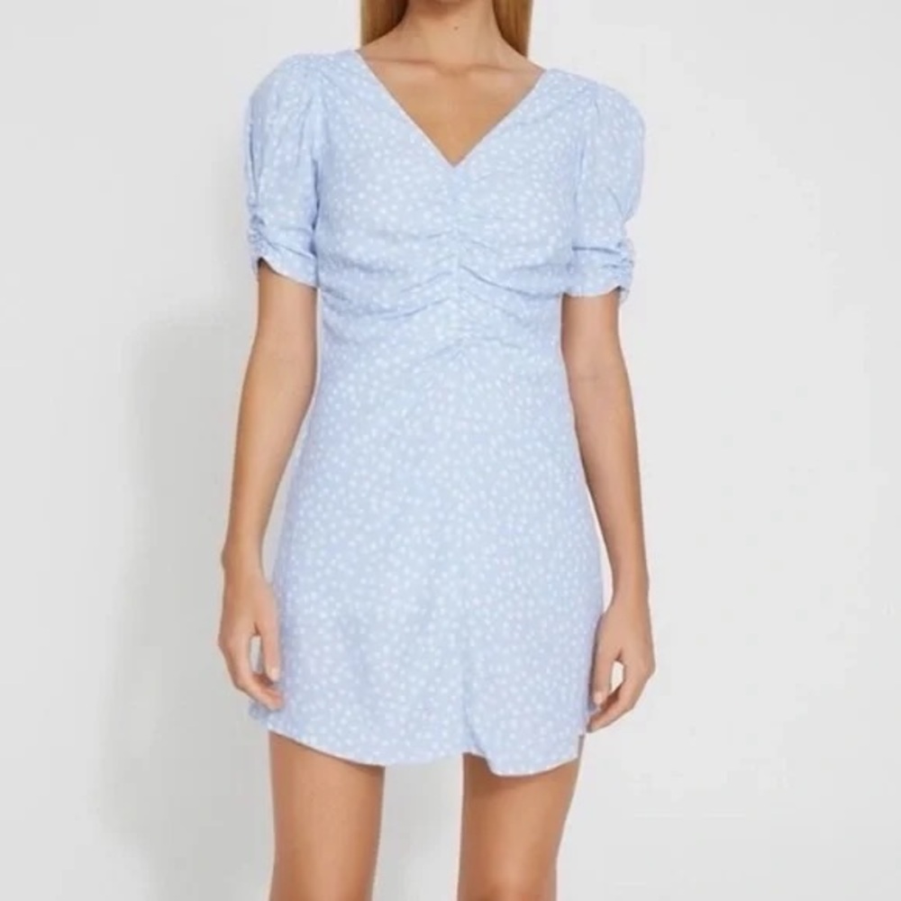 Zara Blue Puff Sleeve Polka Dot Dress